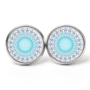 Orecchini a bottone orecchini mandala mosaico caleidoscopio bianco turchese blu turchese blu azzurro - idea regalo Just Trisha
