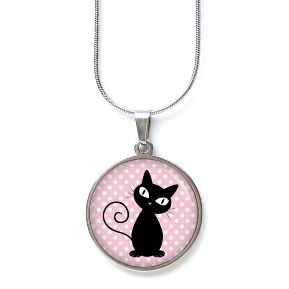 Collier chat neuf doré pendentif silhouette minimaliste acier