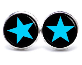 Ohrstecker Ohrringe Ohrclipse Stern blau türkis schwarz - verschiedene Größen - Geschenkidee Just Trisha
