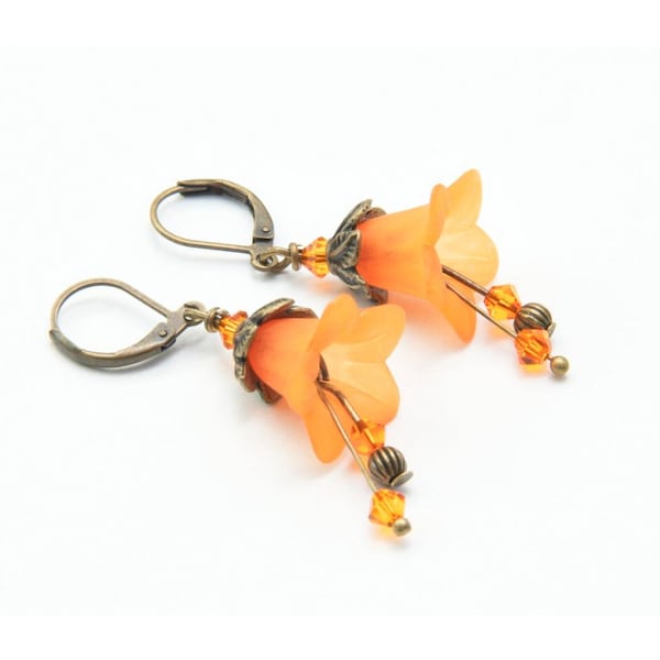 Blumen Ohrringe in orange, antik bronze, romantisch, boho, Floral, Frühling