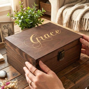 Personalised Name Box, Large Wooden Memory Box with Lock, Keepsake Gift, 6 Sizes