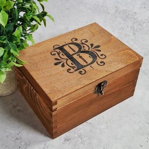 Personalised Monogram Box - Engraved Initial Wooden Box - Pine Wood Keepsake Box - Box With Lock - Jewellery - Make Up - Birthday Gift Idea