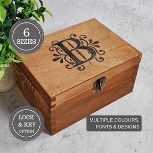 Personalised Monogram Box - Engraved Initial Wooden Box - Pine Wood Keepsake Box - Box With Lock - Jewellery - Make Up - Birthday Gift Idea