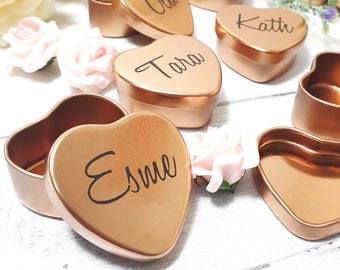 Personalised heart box - Personalised favour box - Rose Gold Gift tin - Favour Gift box - Wedding Bridesmaid Box - Jewellery Tin - Favor