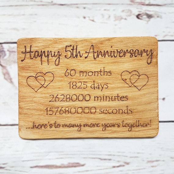 Personalised 5th Anniversary Card Engraved Oak Wood Etsy