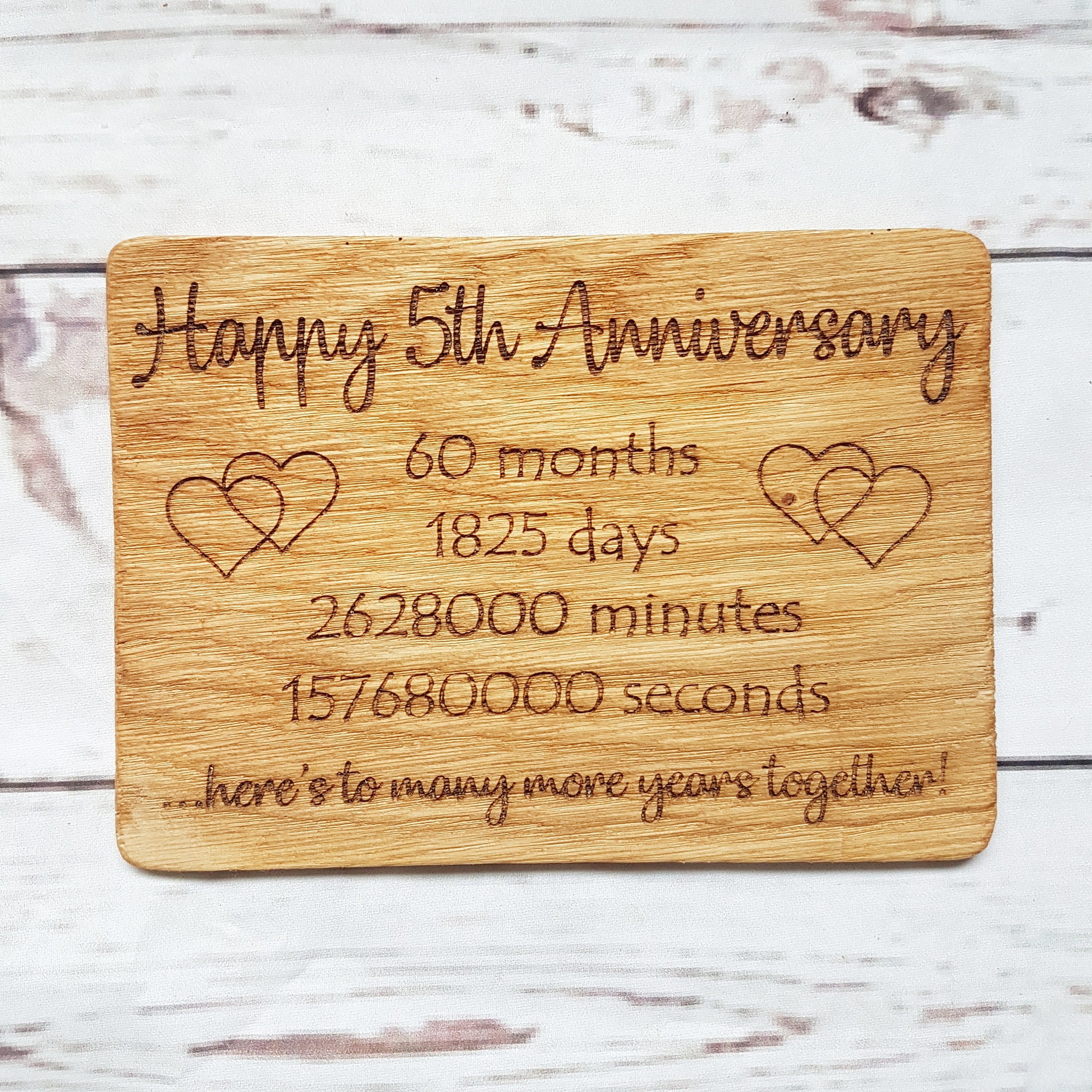 Personalised 5th Anniversary Card Engraved Oak Wood Etsy