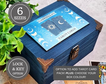 Personalised Tarot Box - Wooden Tarot Box & Card Deck - Tarot Card Storage - Sun Moon Tarot Oracle Box - Astrology Spiritual Witch Gift
