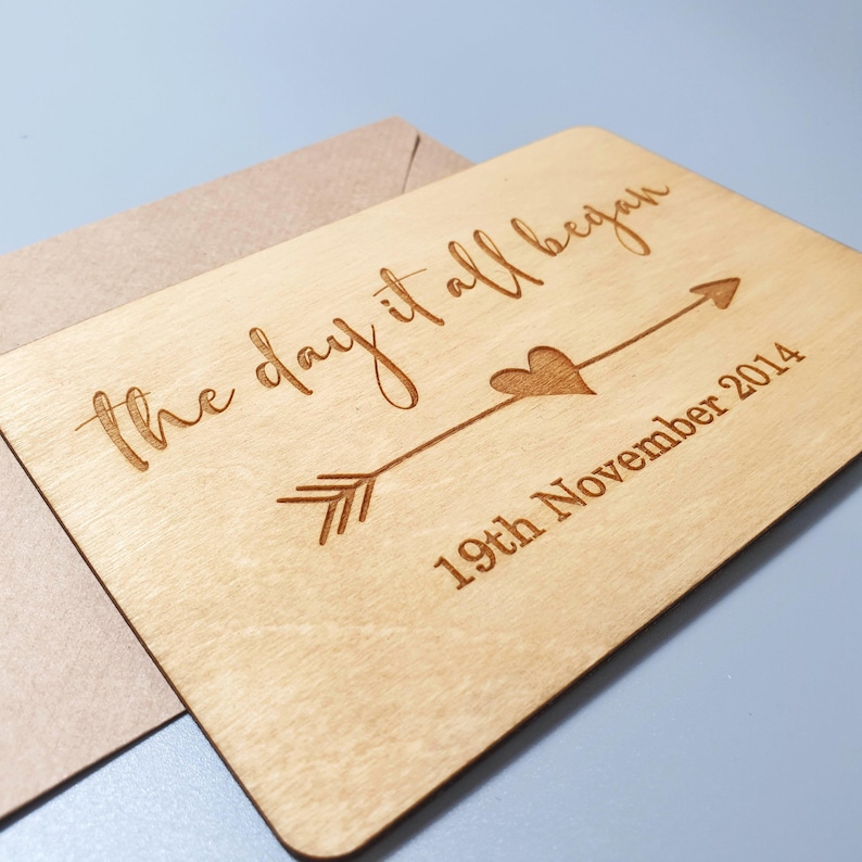 Engraved Date Wooden Anniversary Gift Personalised Wedding Anniversary Card Anniversary Card for Wife Husband 5th Anniversary present