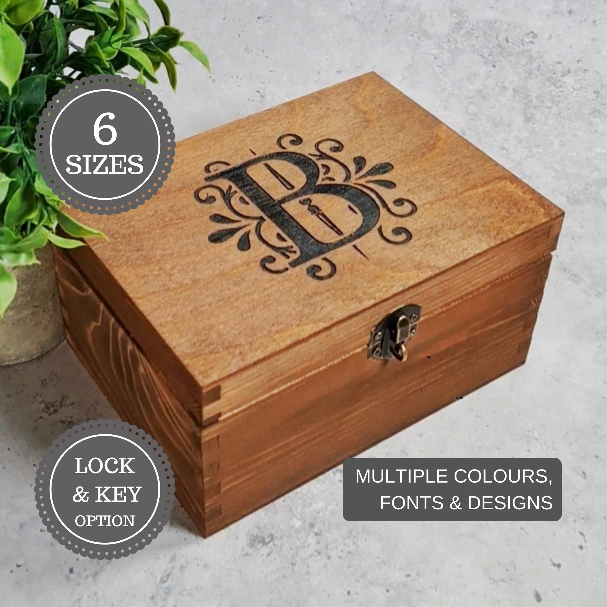 Personalised Monogram Box Engraved Initial Wooden Box Pine Wood