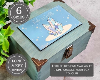 Wooden Crystal Box - Personalised Magic Box - Spiritual Gift - Manifestation Spell Box - Boho Decor - Prosperity Abundance Affirmation Box