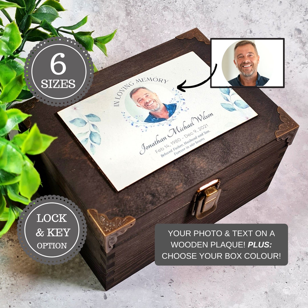Wooden Photo Keepsake Box Memorial Bereavement Gift Ashes Cremation Box
