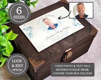 Wooden Photo Keepsake Box - Memorial Bereavement Gift - Ashes Cremation Box - Sympathy Gift - Family Loss - In Loving Memory Plaque Box