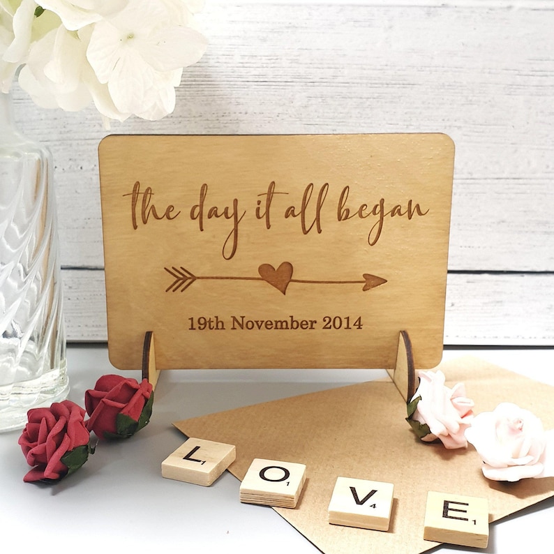 Engraved Date Wooden Anniversary Gift Personalised Wedding Anniversary Card Anniversary Card for Wife Husband 5th Anniversary present