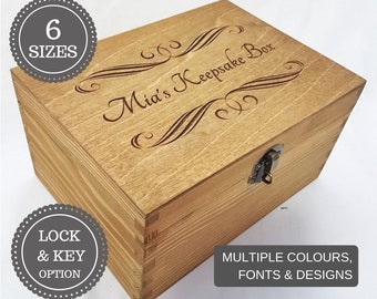 Personalised Engraved Wooden Box - Wooden keepsake box - Personalised box With Lock - Jewellery Ring box - Engraved Name Box - Pine Box