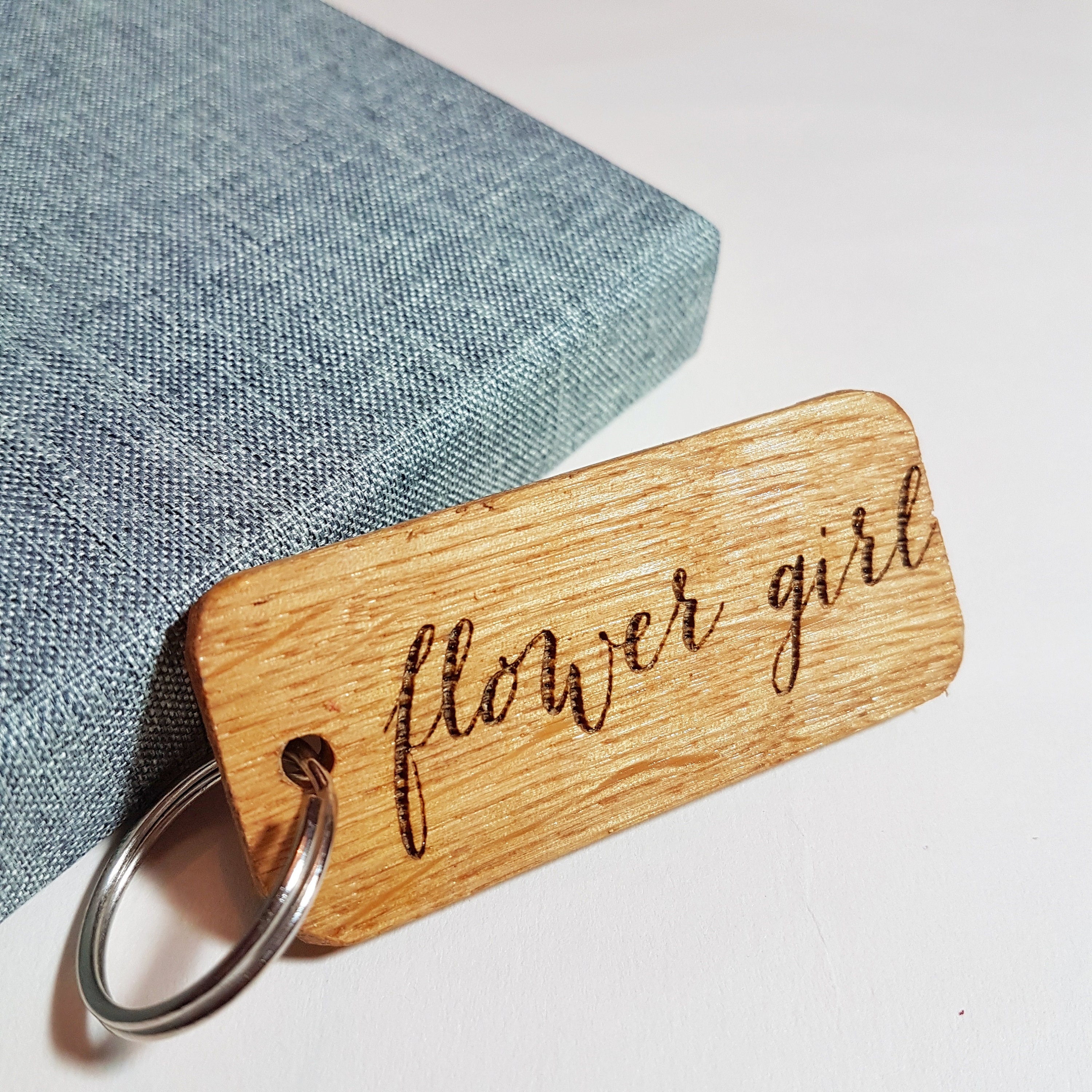 Flower Girl keyring Oak wood keyring Wedding keyring Etsy