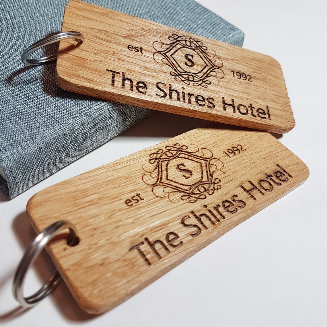Engraved Business Logo Keyring Personalised Oak Wood Keyring | Etsy