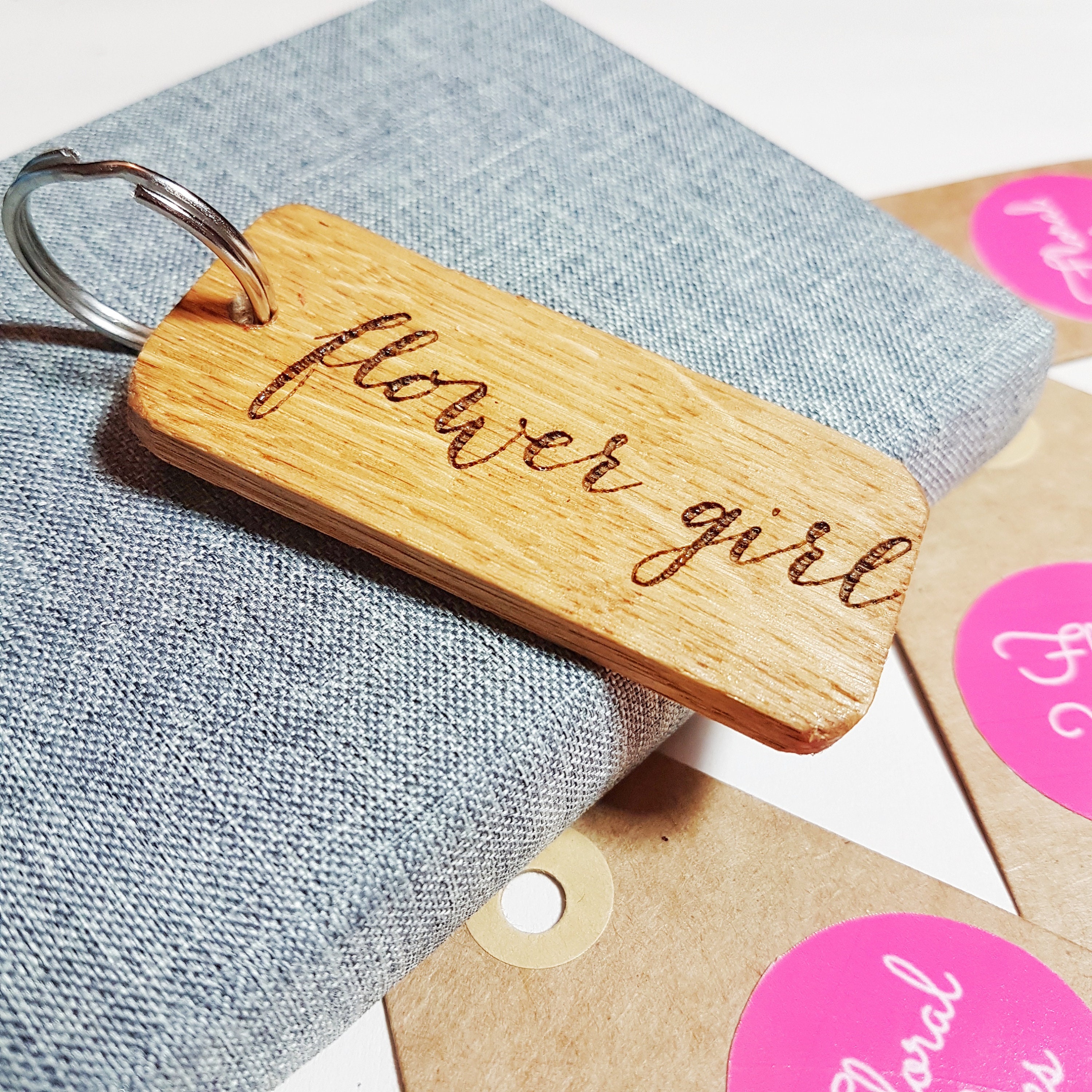 Flower Girl keyring Oak wood keyring Wedding keyring Etsy