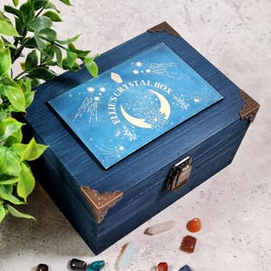 Personalised Crystal Storage Box I Wooden Crystal Box I Rock Collection Organiser I Reiki Tarot Chakra Box I Healing Crystals Container