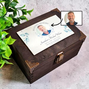 Wooden Photo Keepsake Box - Memorial Bereavement Gift - Ashes Cremation Box - Sympathy Gift - Family Loss - In Loving Memory Plaque Box