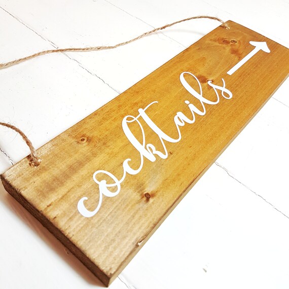 Cocktail Party Sign Wooden Bar Sign Rustic Direction Arrow Etsy