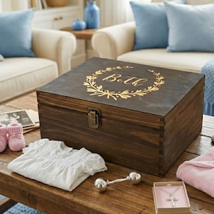 Custom Name Box - Christening Keepsake Box - Baptism Gift from Godparents - Large Memory Box - Wooden Box With Lock