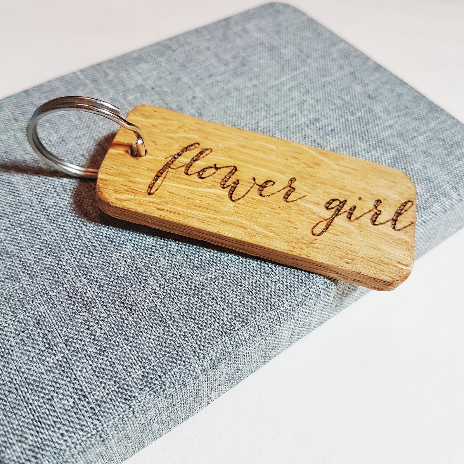 Flower Girl keyring Oak wood keyring Wedding keyring Etsy