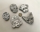 day of the dead 5 Handmade magnets dia de los muertos metallic magnets