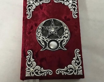 Handmade Velvet Spell Journal with Crystals and Silver Trims