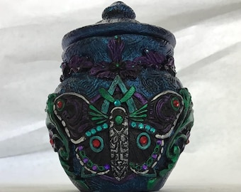 Butterfly jar with crystals hand painted