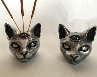 Cat head Incense Holder with Crystal