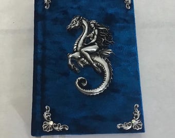 Mermaid with dragon pocket sketchbook with sparkling Crystal gems handmade