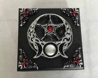 Wiccan Altar Box with pentagram and crystals unique handmade