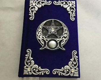 Handmade Velvet Spell Journal with Crystals and Silver Trims
