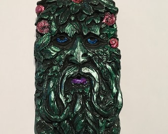 Green man hand painted resin incense holder