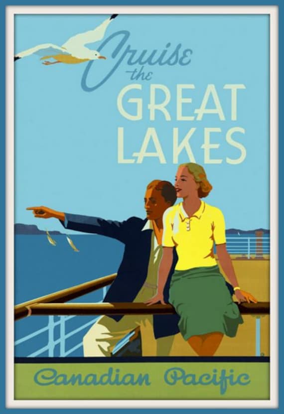 VINTAGE GREAT LAKES FLYING BOAT CRUISE TRAVEL AD POSTER ART REAL CANVAS PRINT