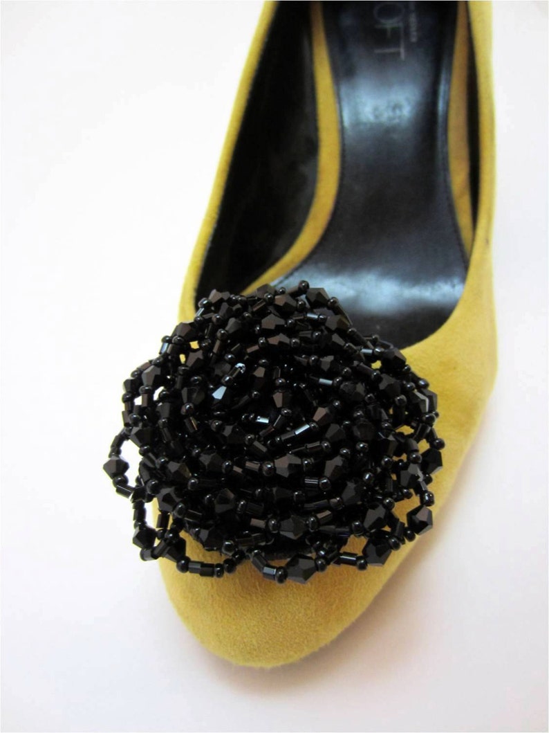 Black Flower Shoe Clips Beautiful Black Beaded Flower Shoe Etsy Australia