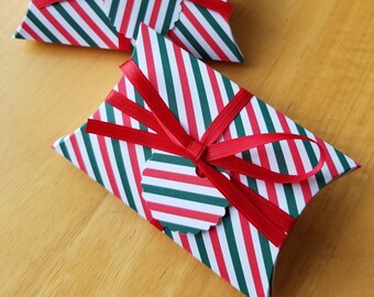 10 Christmas Pillow Boxes - Set of 10 - Party Favors - Treat Boxes - Gift Boxes - Stocking Stuffers - Striped - Handmade