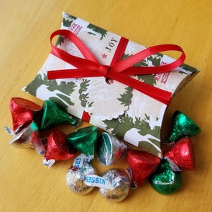 10 Christmas Pillow Boxes Set of 10 Party Favors Treat Boxes Gift Boxes Stocking Stuffers Handmade image 1