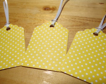 Yellow Polka Dot Tags - Set of 12 - Treat Tags - Gift Tags - Hang Tags