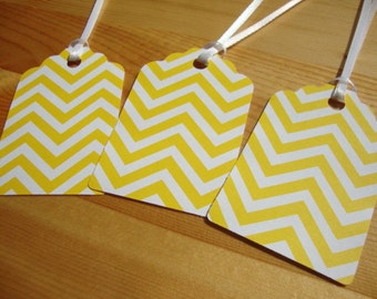 Gift Tags - Set of 12 - Yellow Chevron - Treat Tags - Hang Tags - Party Favor Tags