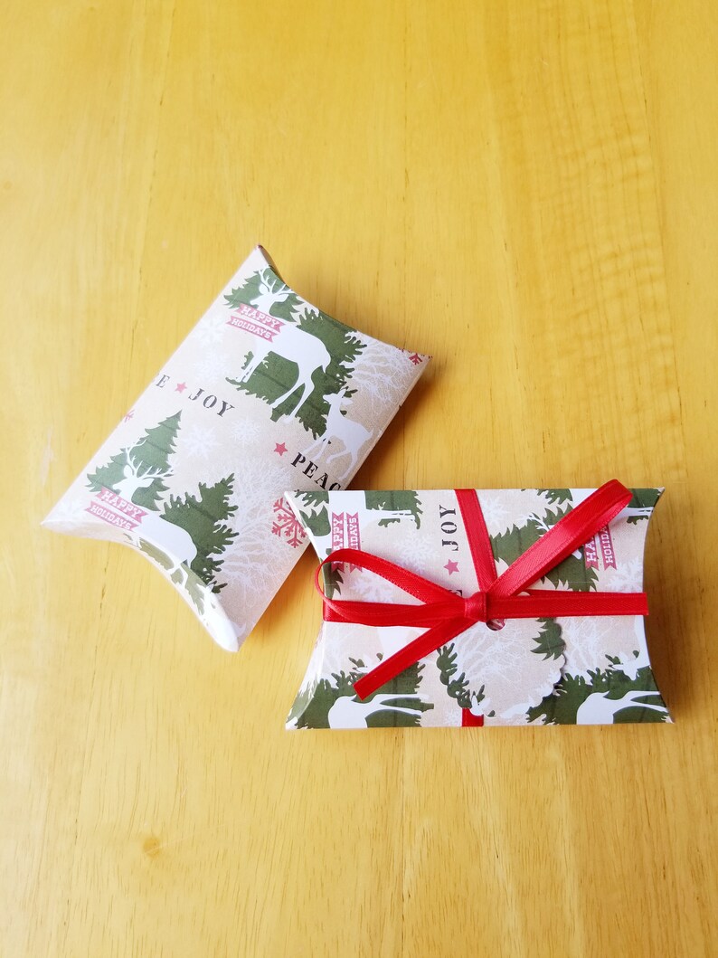 10 Christmas Pillow Boxes Set of 10 Party Favors Treat Boxes Gift Boxes Stocking Stuffers Handmade image 6