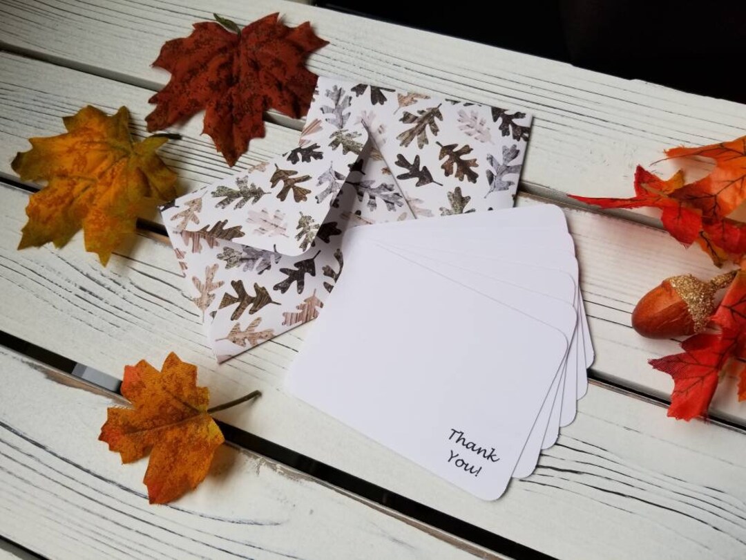 Thank You Cards Set of 6 Flat Note Cards Fall Leaves - Etsy