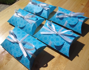 10 Pillow Boxes - Blue - Set of 10 - Party Favors - Treat Boxes - Gift Boxes - Handmade