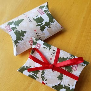 10 Christmas Pillow Boxes Set of 10 Party Favors Treat Boxes Gift Boxes Stocking Stuffers Handmade image 2