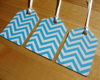 Gift Tags - Set of 12 - Blue Chevron - Treat Tags - Hang Tags - Party Favor Tags