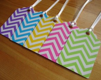 Gift Tags - Set of 10 - Chevron -  Rainbow - Treat Tags - Hang Tags - Party Favor Tags