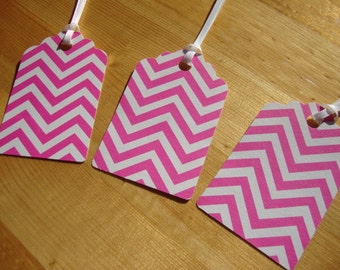 Gift Tags - Set of 12 - Pink Chevron - Treat Tags - Hang Tags - Party Favor Tags