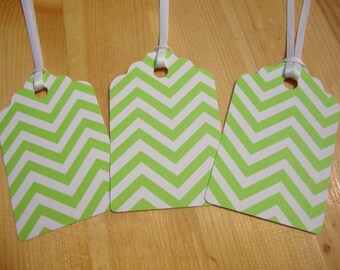 Gift Tags - Set of 12 - Green Chevron - Treat Tags - Hang Tags - Party Favor Tags