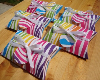 10 Pillow Boxes - Zebra Print - Set of 10 - Rainbow - Party Favors - Treat Boxes - Gift Boxes - Handmade