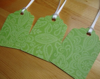 Gift Tags - Set of 10 - Green Paisley - Treat Tags - Hang Tags - Party Favor Tags